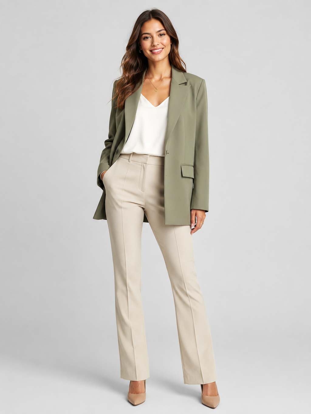 Manteau Blazer Long Femme Vert