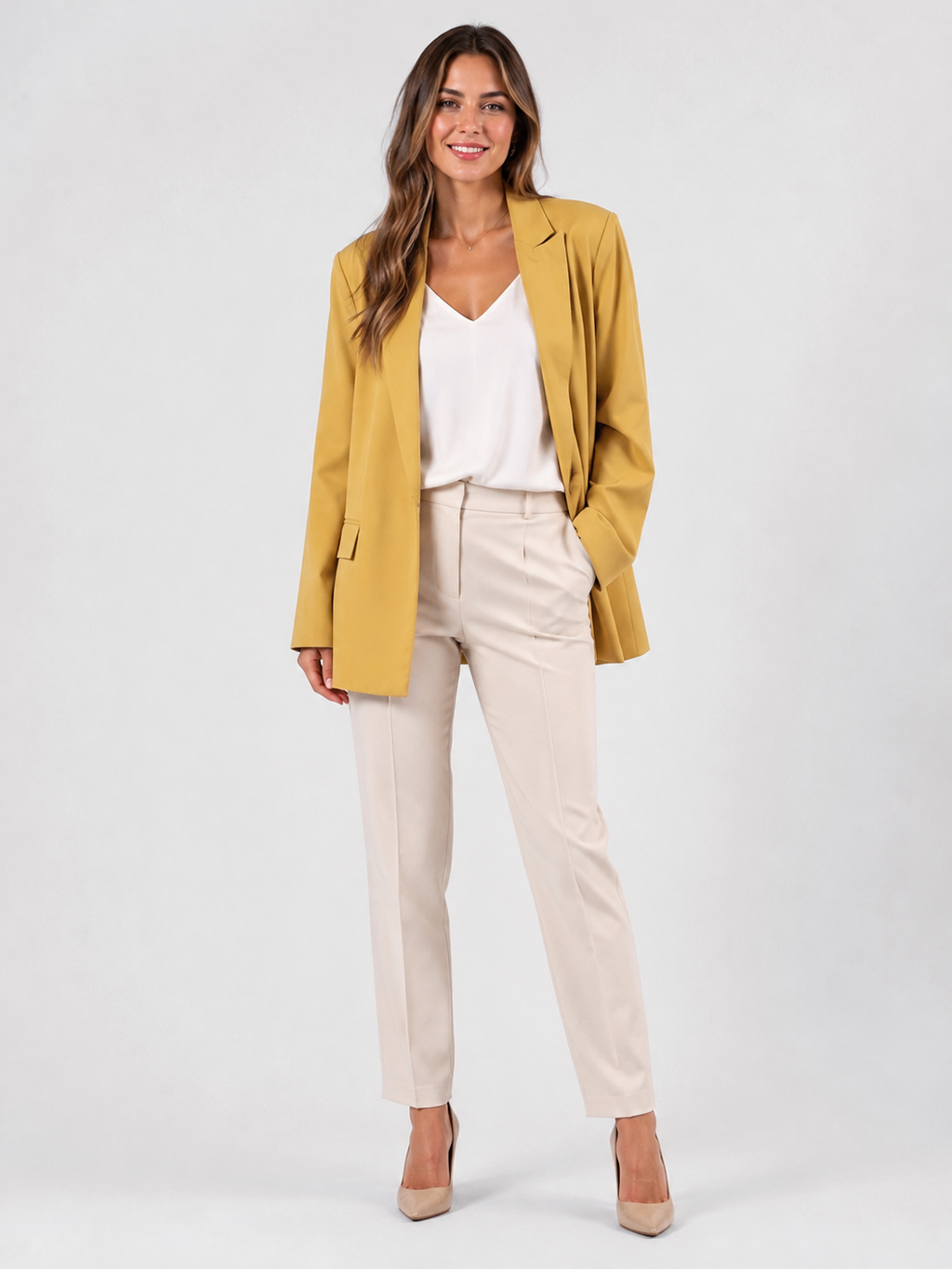 Manteau Blazer Long Femme Jaune