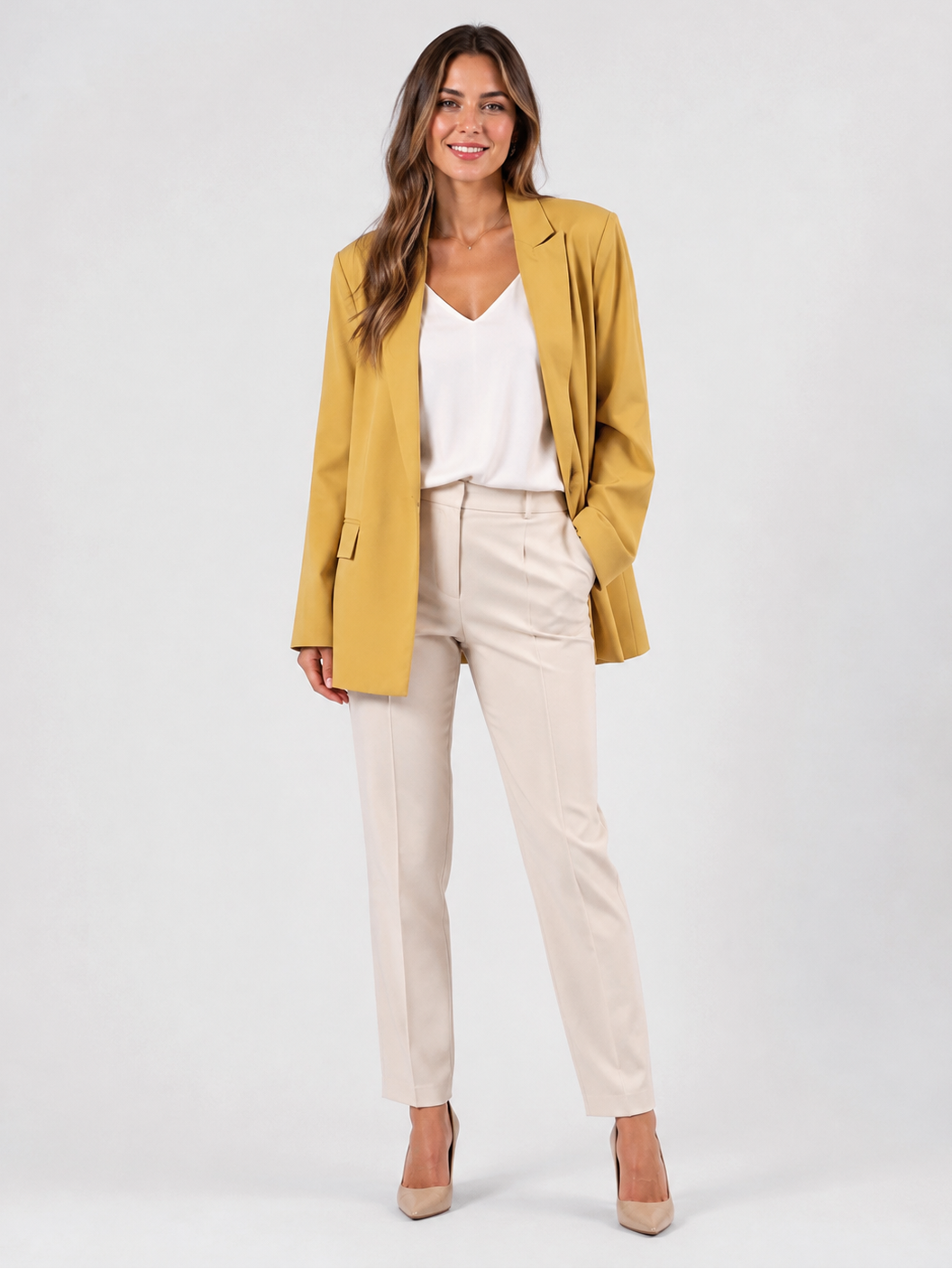 Manteau Blazer Long Femme Jaune
