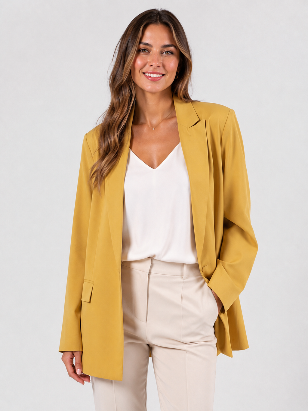 Manteau Blazer Long Femme Jaune