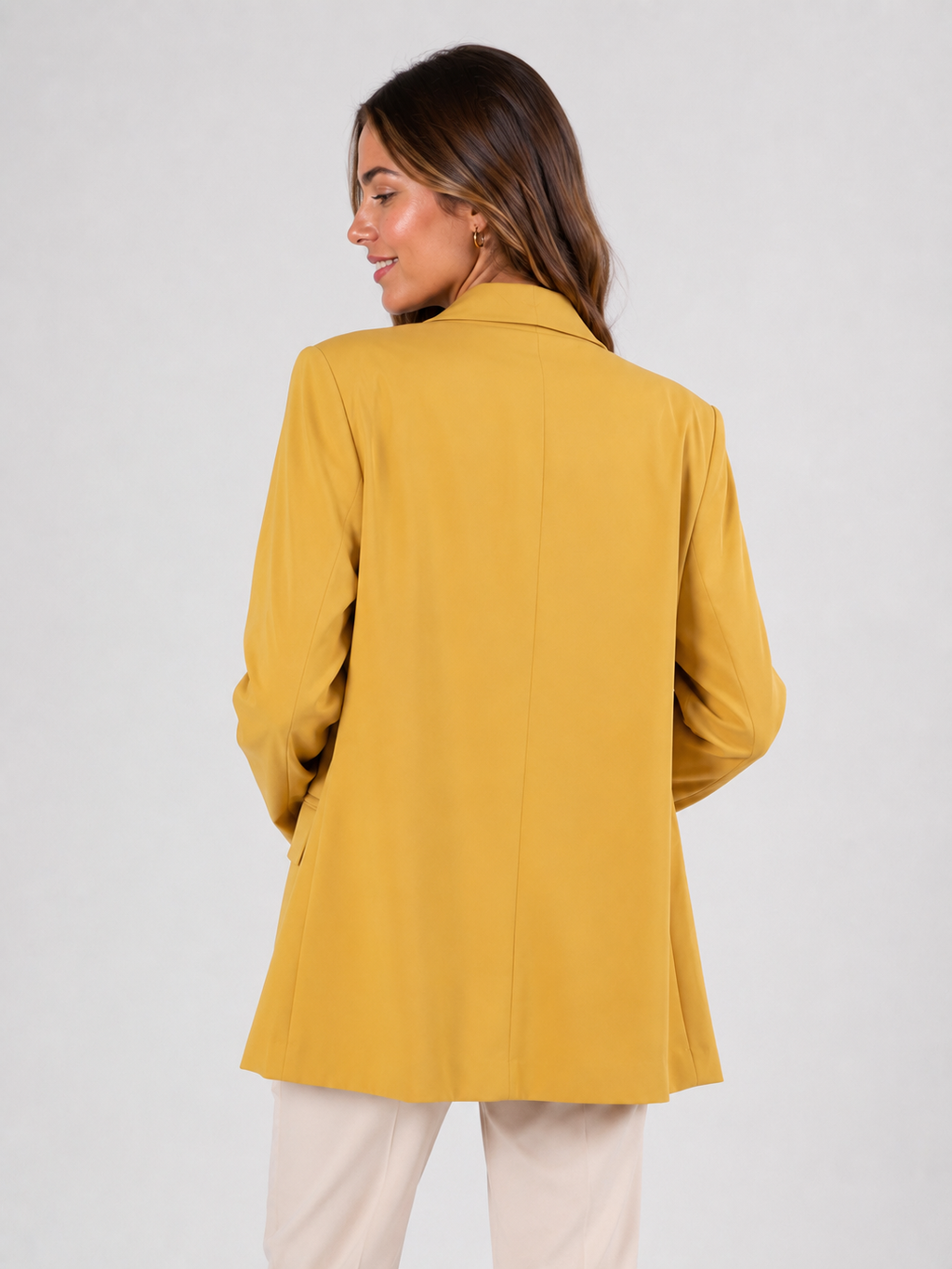 Manteau Blazer Long Femme Jaune