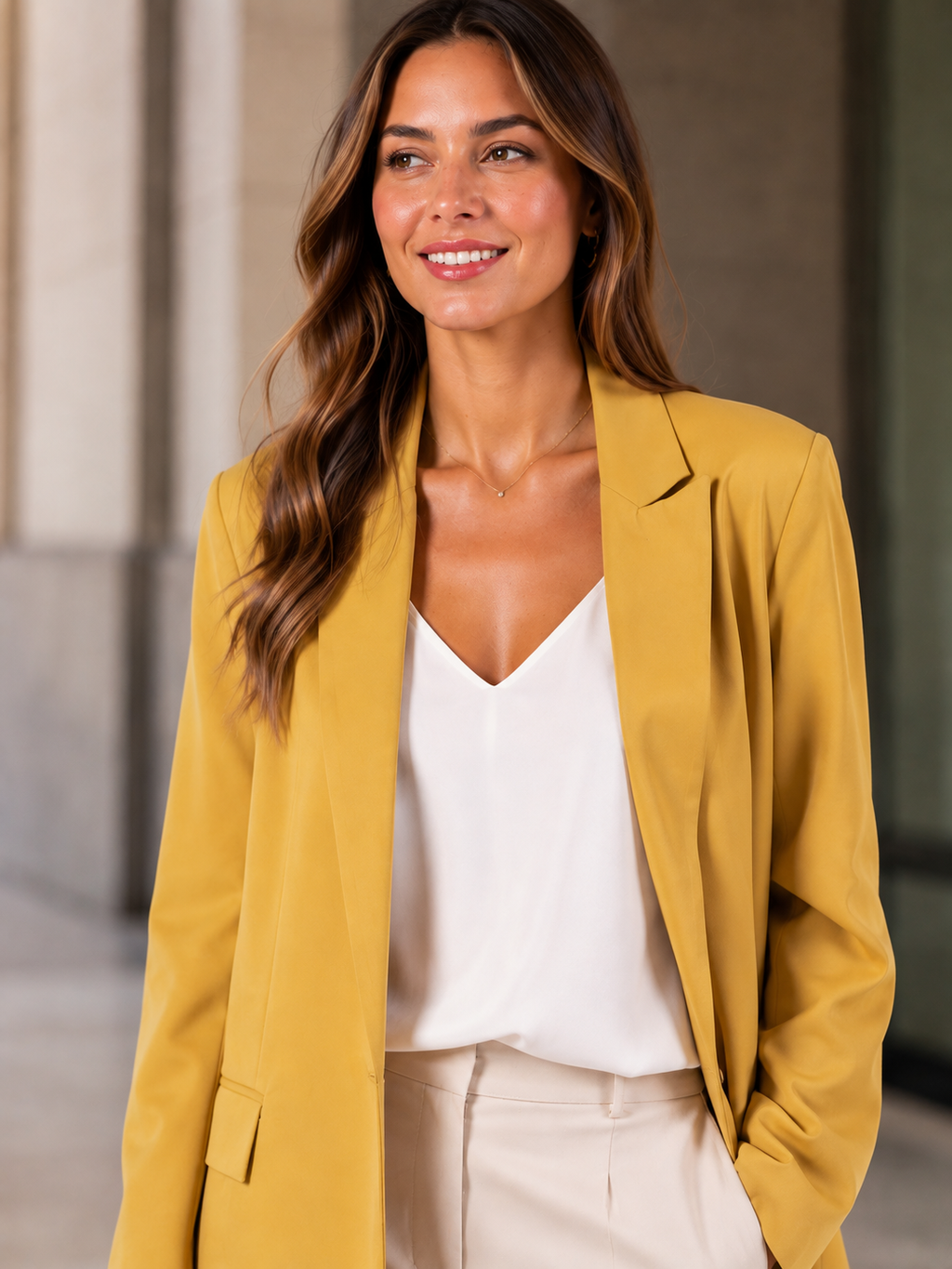 Manteau Blazer Long Femme Jaune