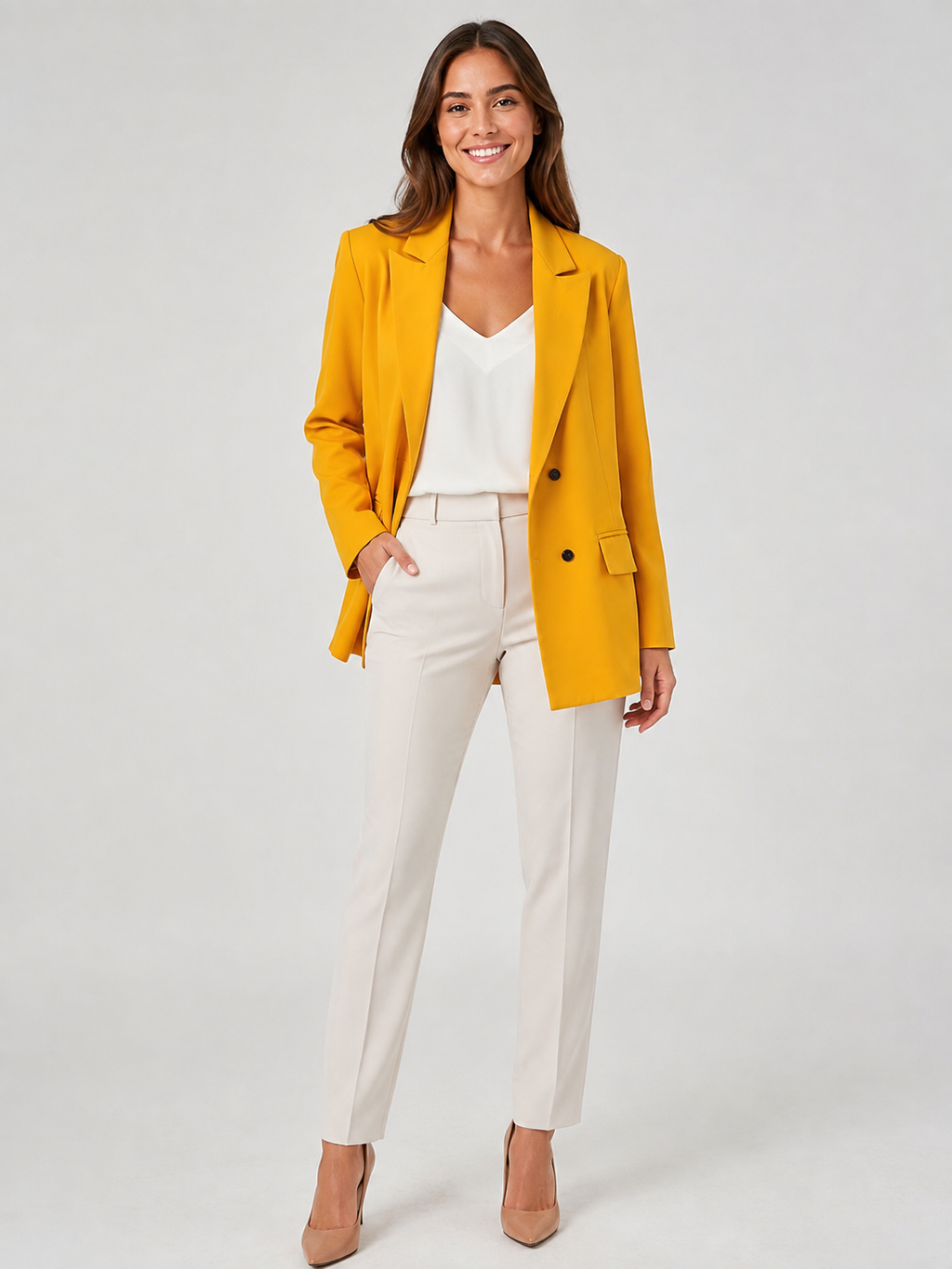 Blazer Long Grande Taille Femme Jaune