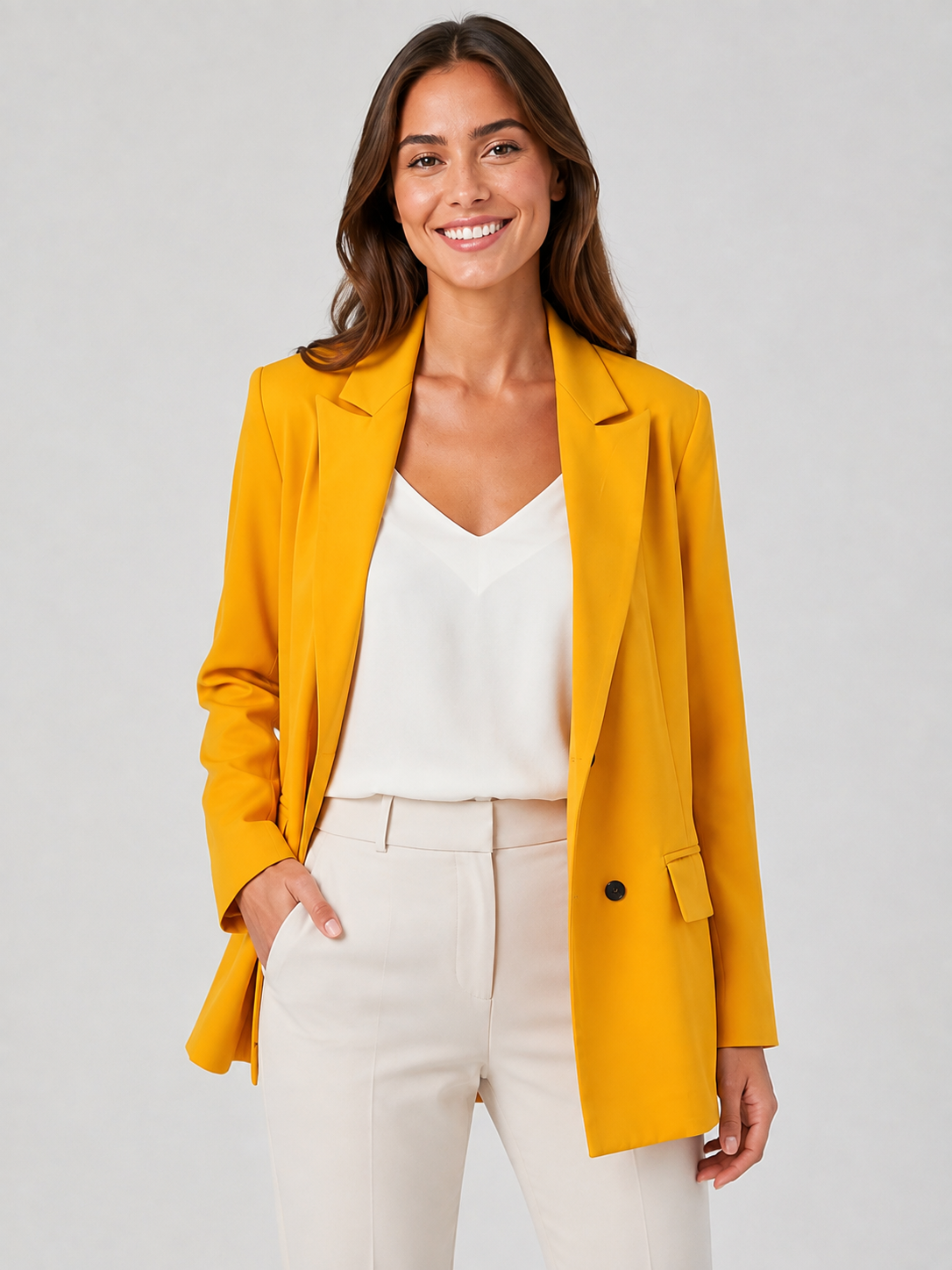 Blazer Long Grande Taille Femme Jaune