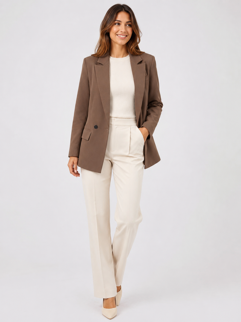 Manteau Blazer Long Femme Marron