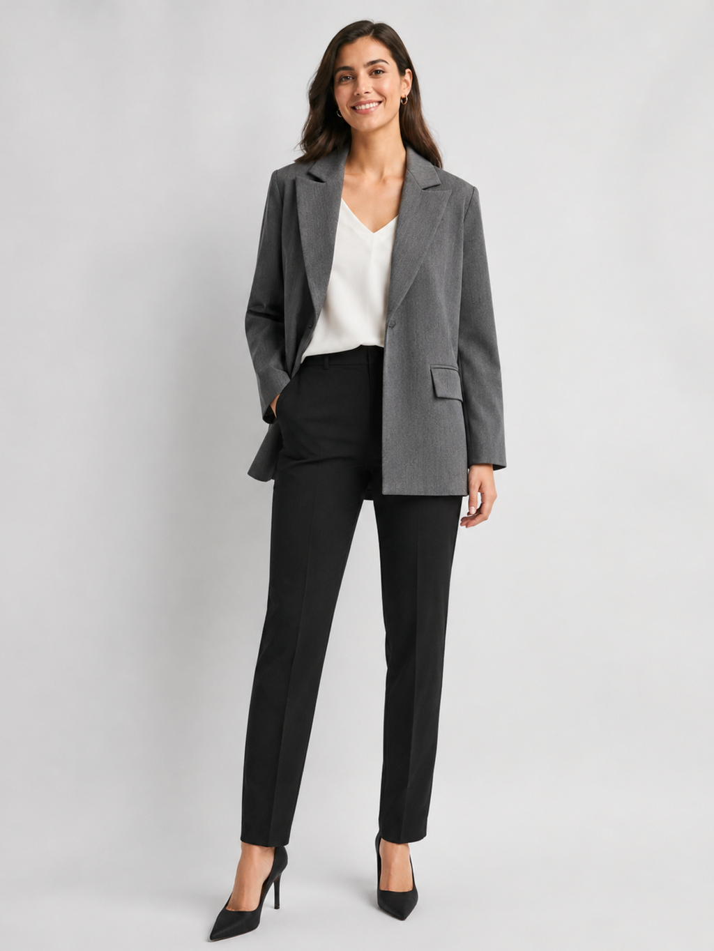 Manteau Blazer Long Femme Gris