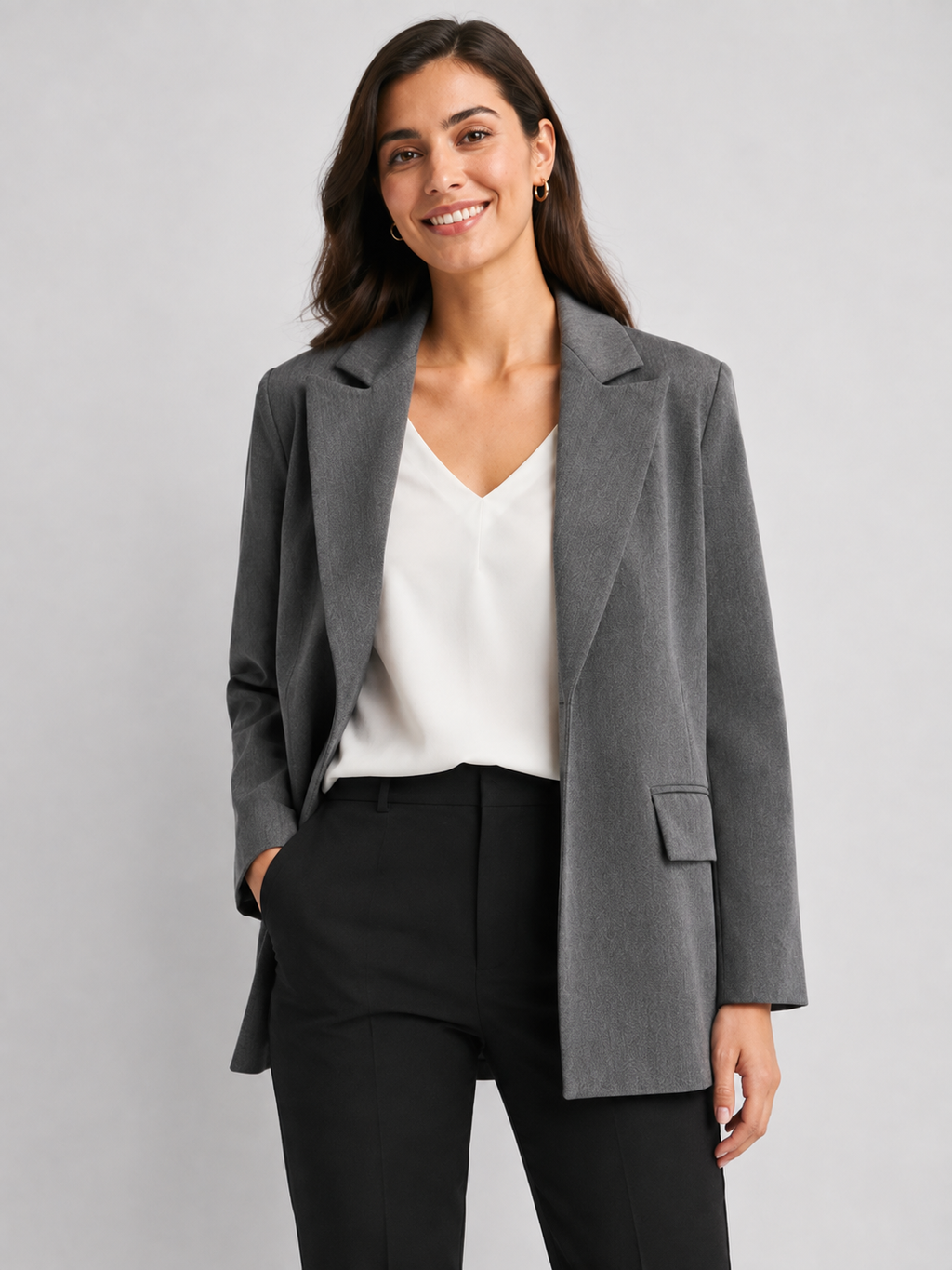 Manteau Blazer Long Femme Gris