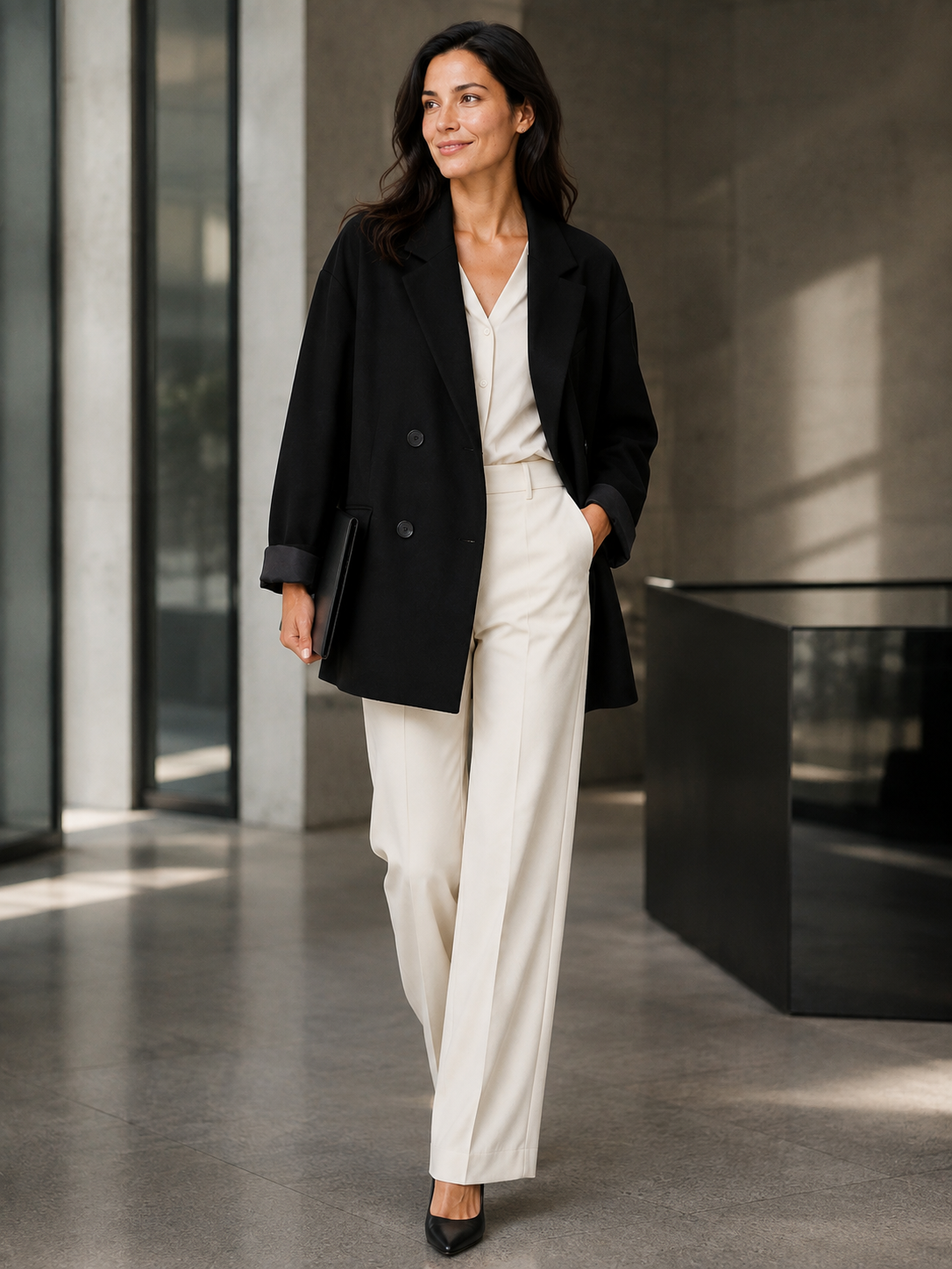 Long Blazer Noir Femme
