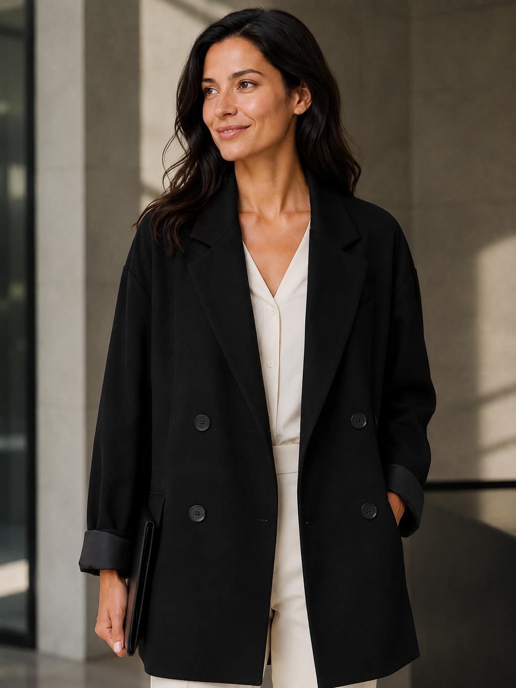 Long Blazer Noir Femme