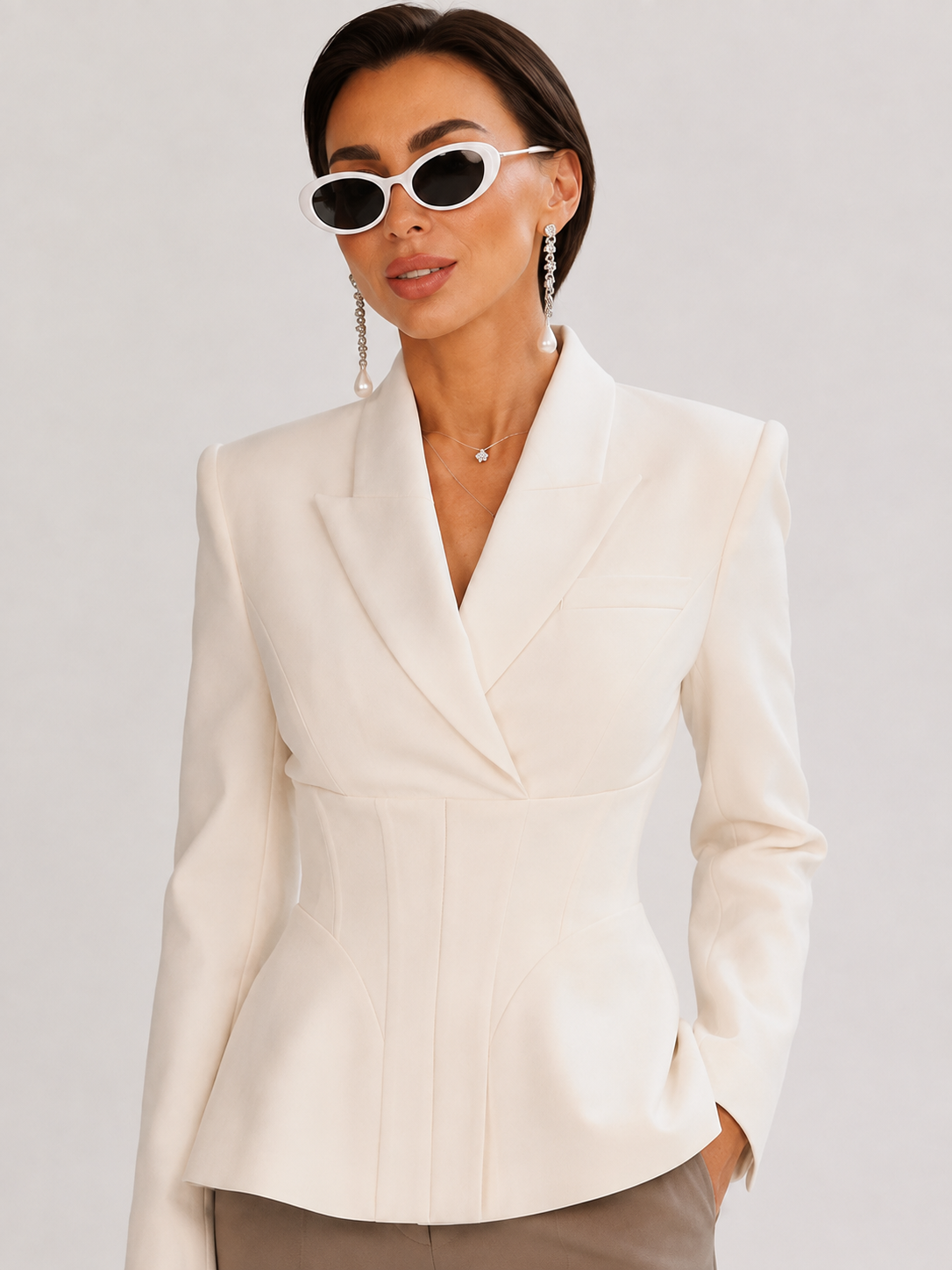 Robe Blazer Courte Femme Blanc