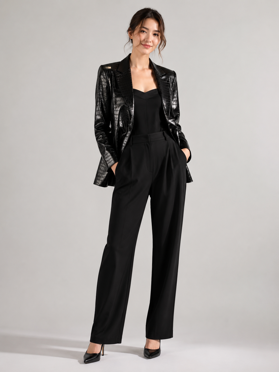 Veste Blazer Cuir Noir Femme