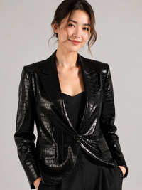 Veste Blazer Cuir Noir Femme