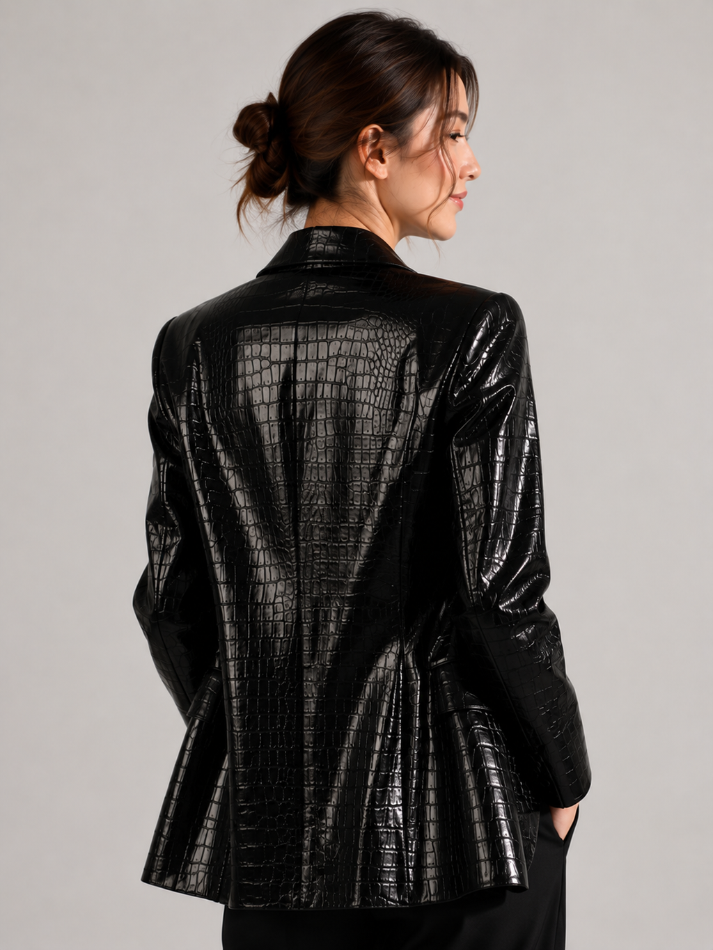 Veste Blazer Cuir Noir Femme
