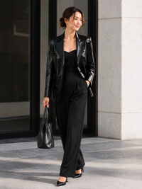 Veste Blazer Cuir Noir Femme