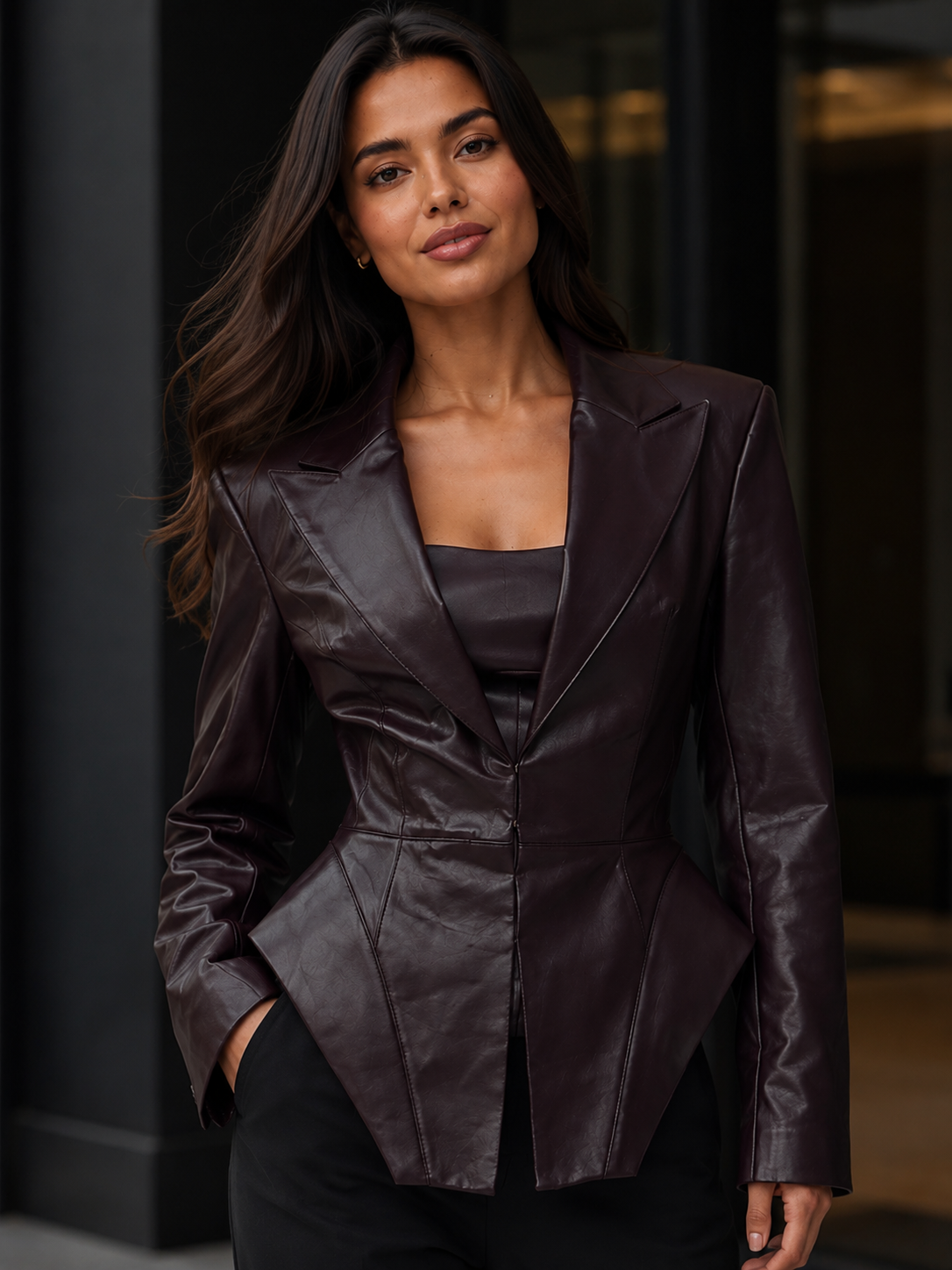 Veste Blazer En Cuir Femme Noir