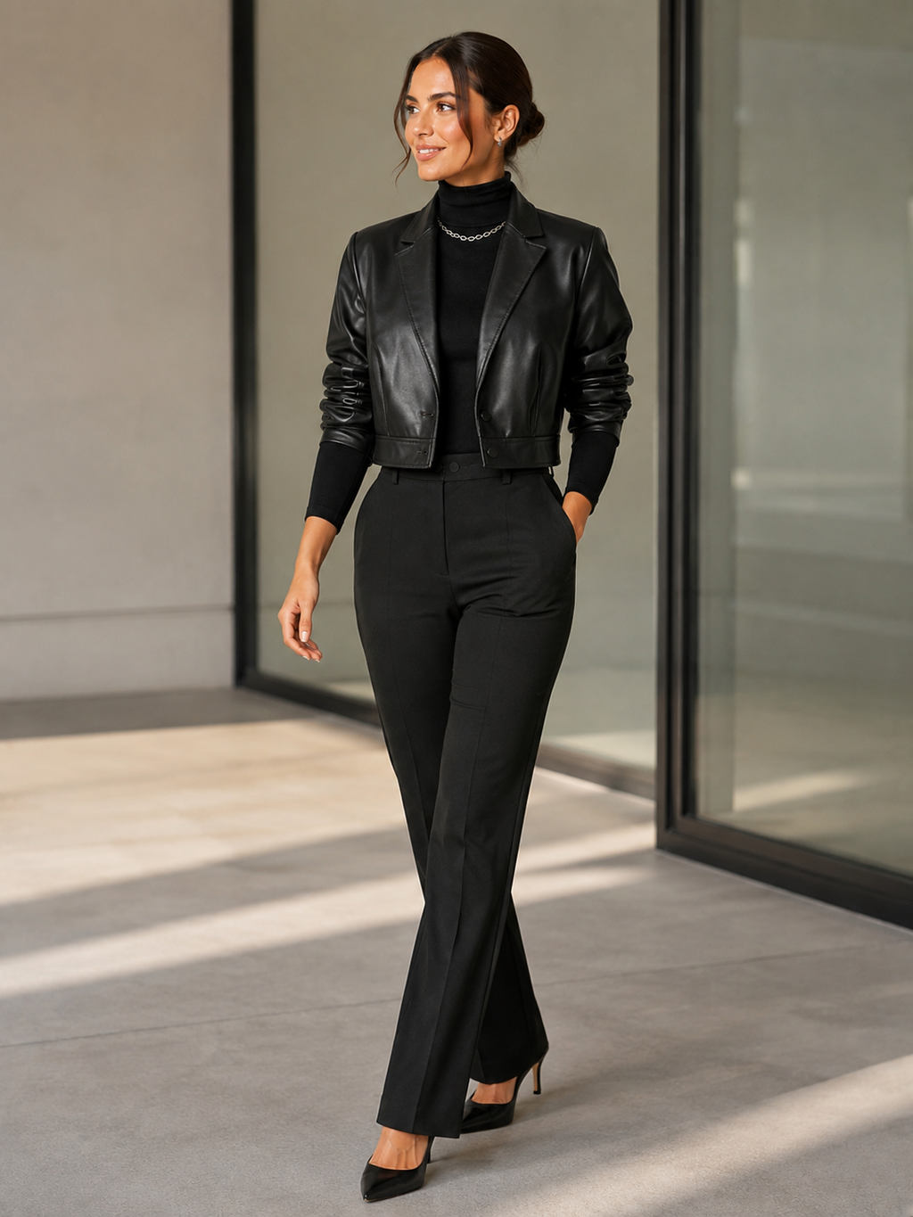 Blazer Court Cuir Femme