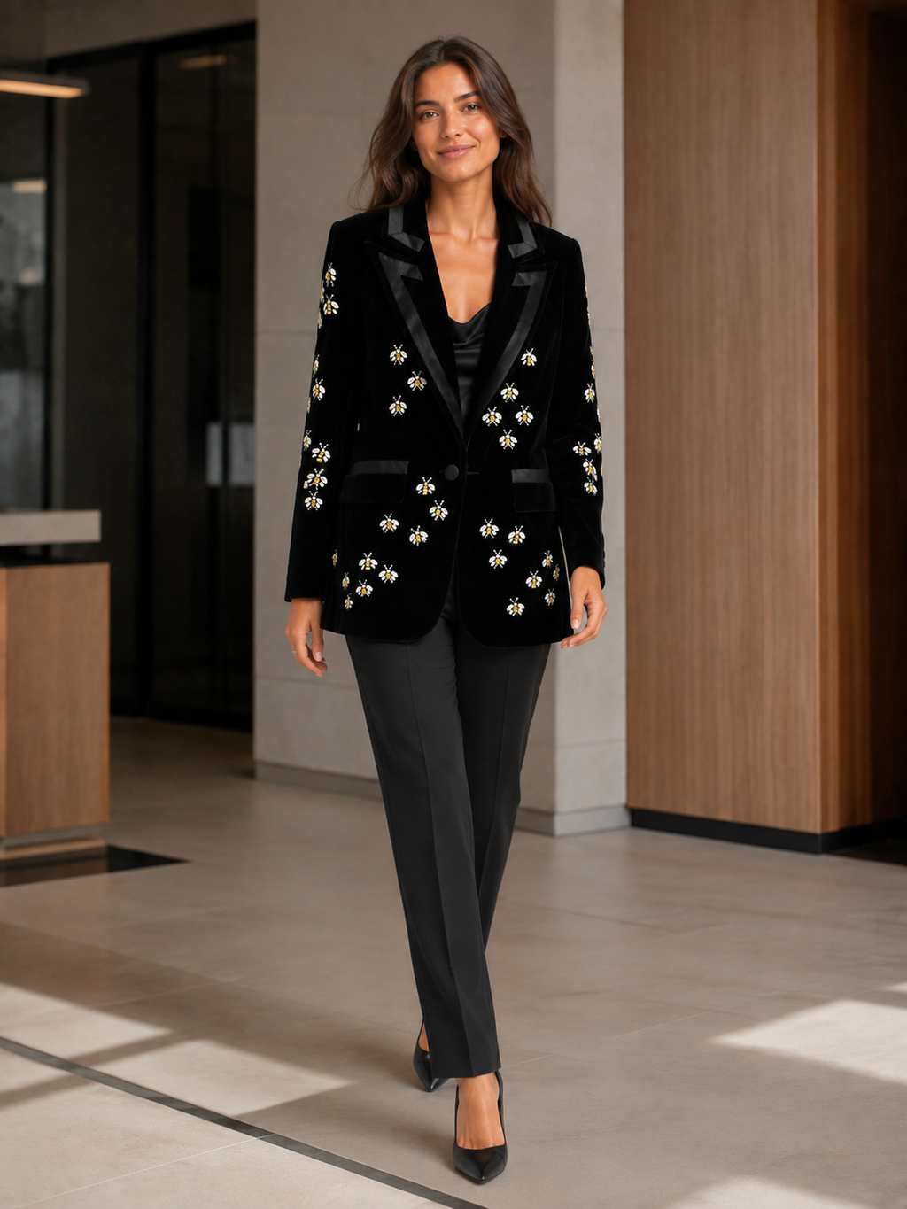 Blazer En Velour Noir Femme
