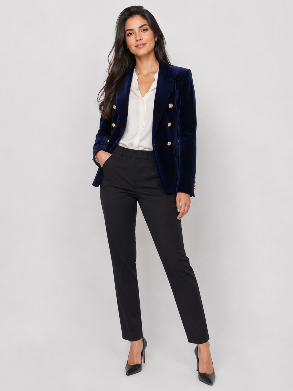 Blazer Velours Femme Bleu Nuit