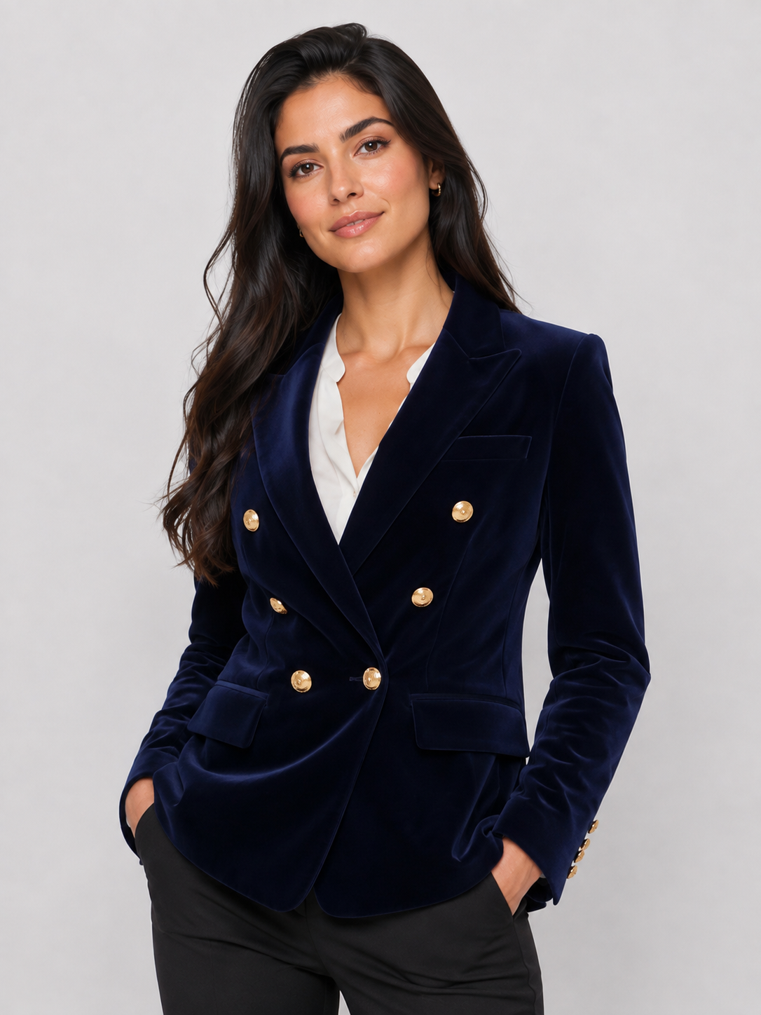 Blazer Velours Femme Bleu Nuit