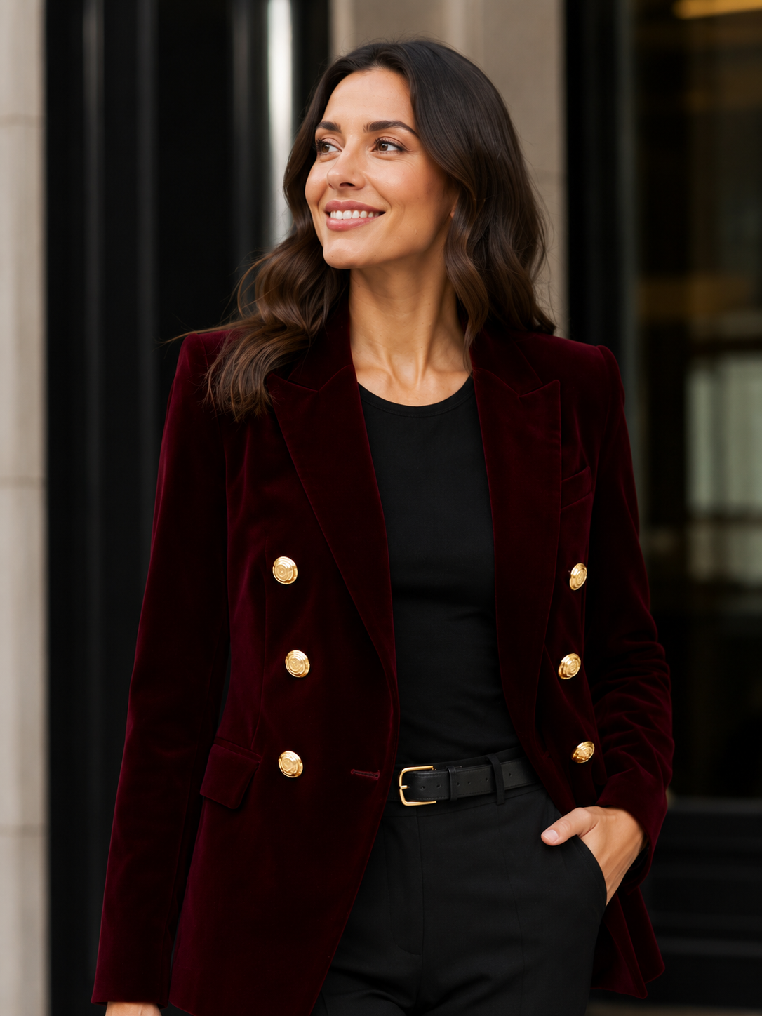 Blazer Rouge Velours Femme