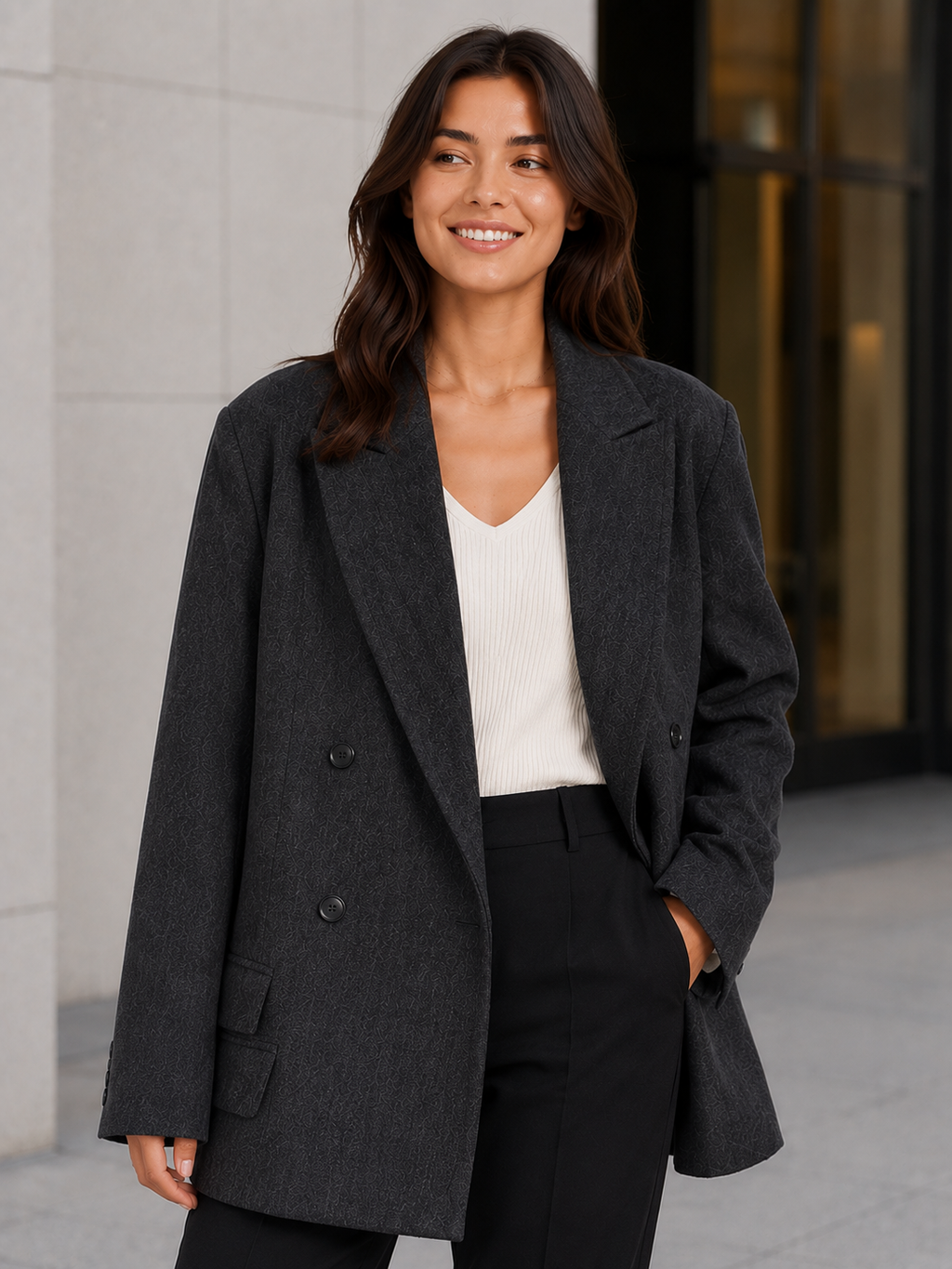 Blazer Femme Gris Laine