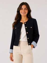Blazer Court Femme Bleu Marine