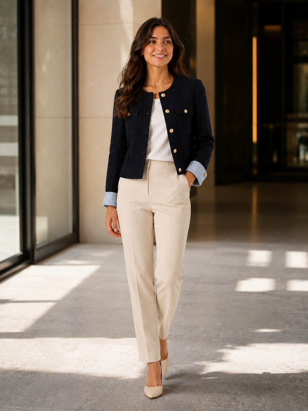 Blazer Court Femme Bleu Marine