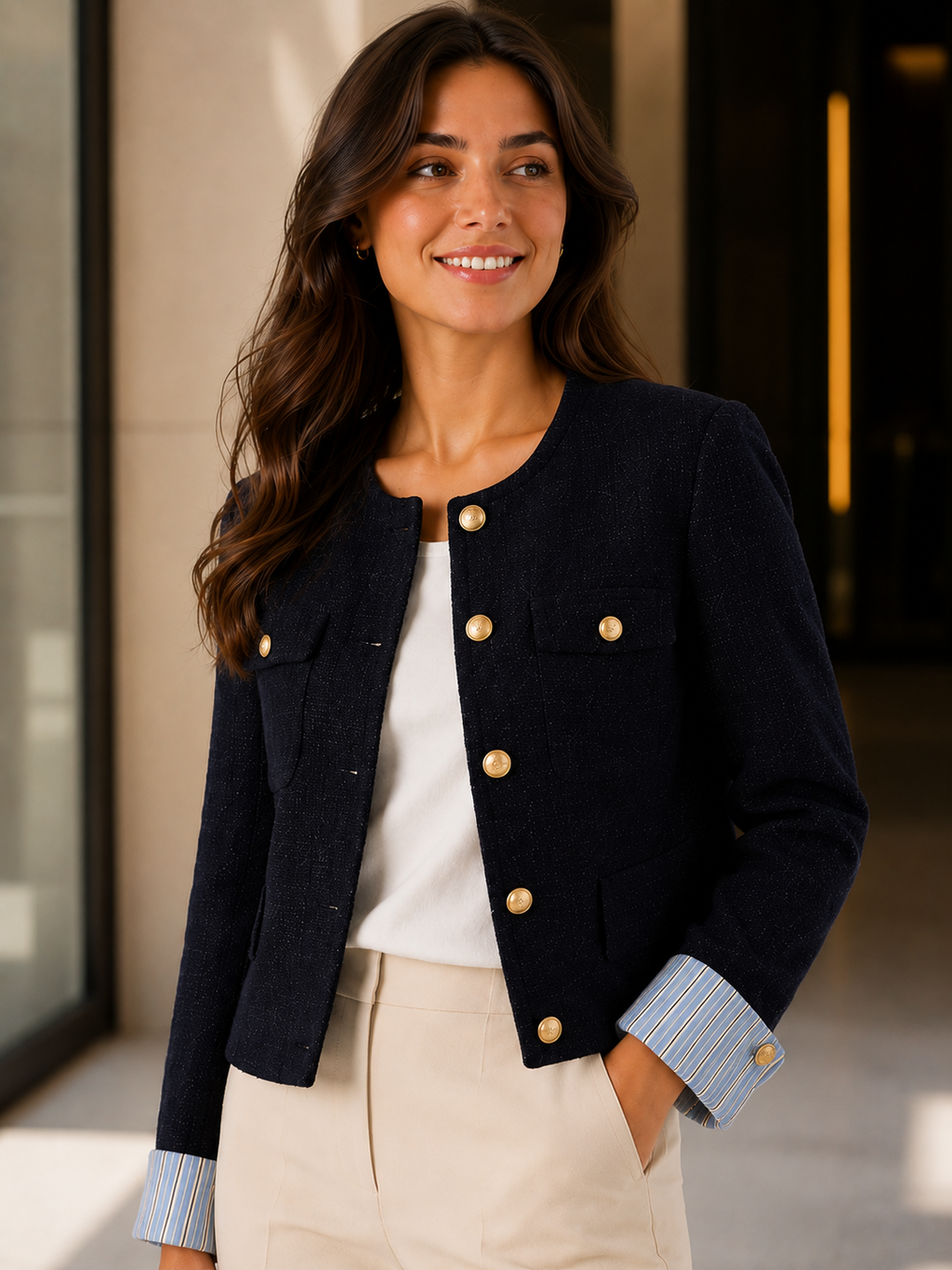 Blazer Court Femme Bleu Marine