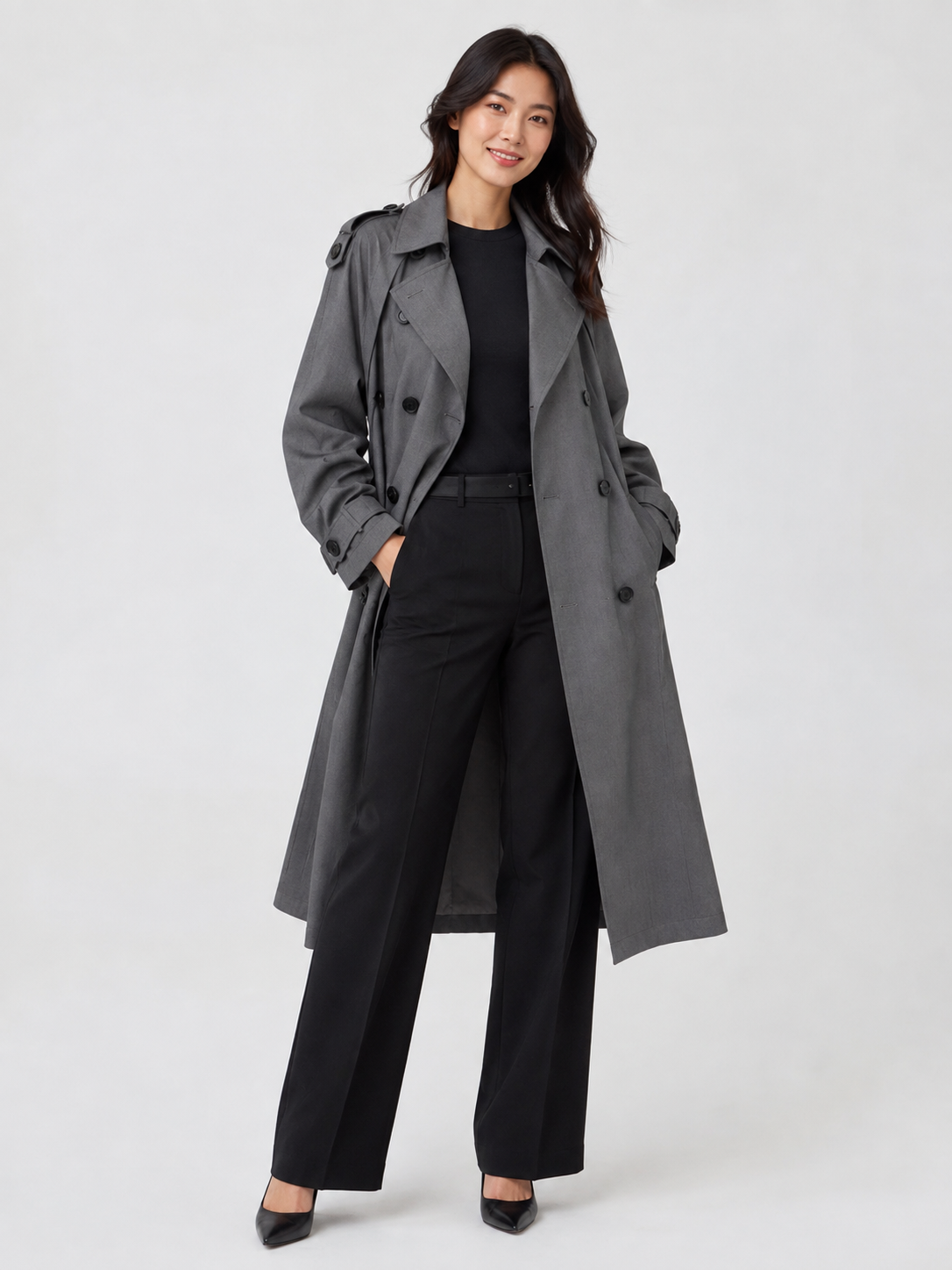 Trench Long Gris Femme