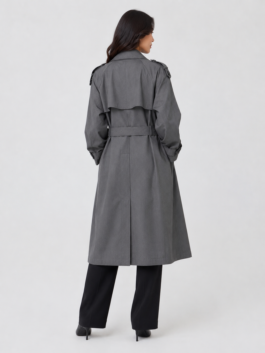 Trench Long Gris Femme