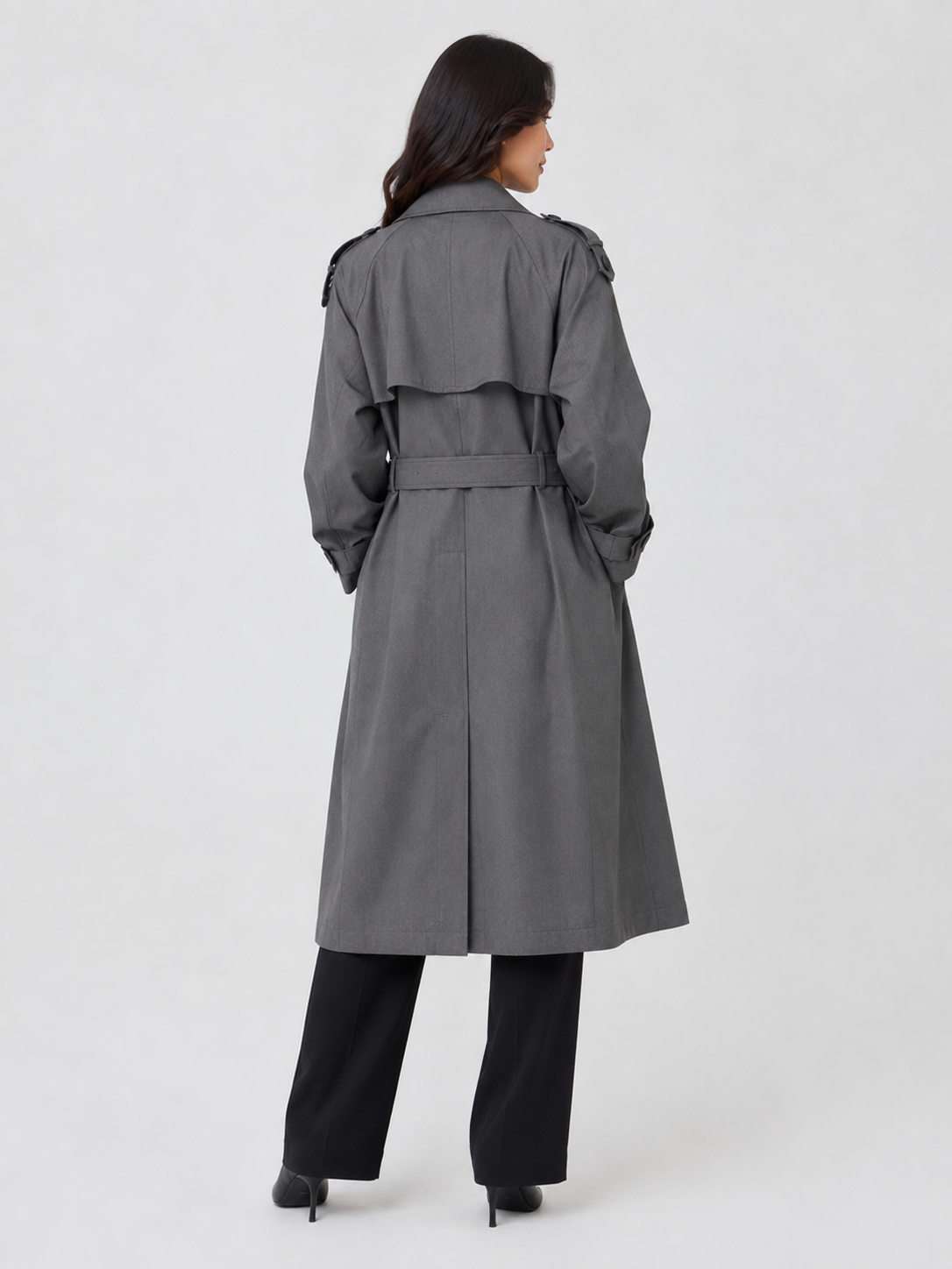 Trench Long Gris Femme