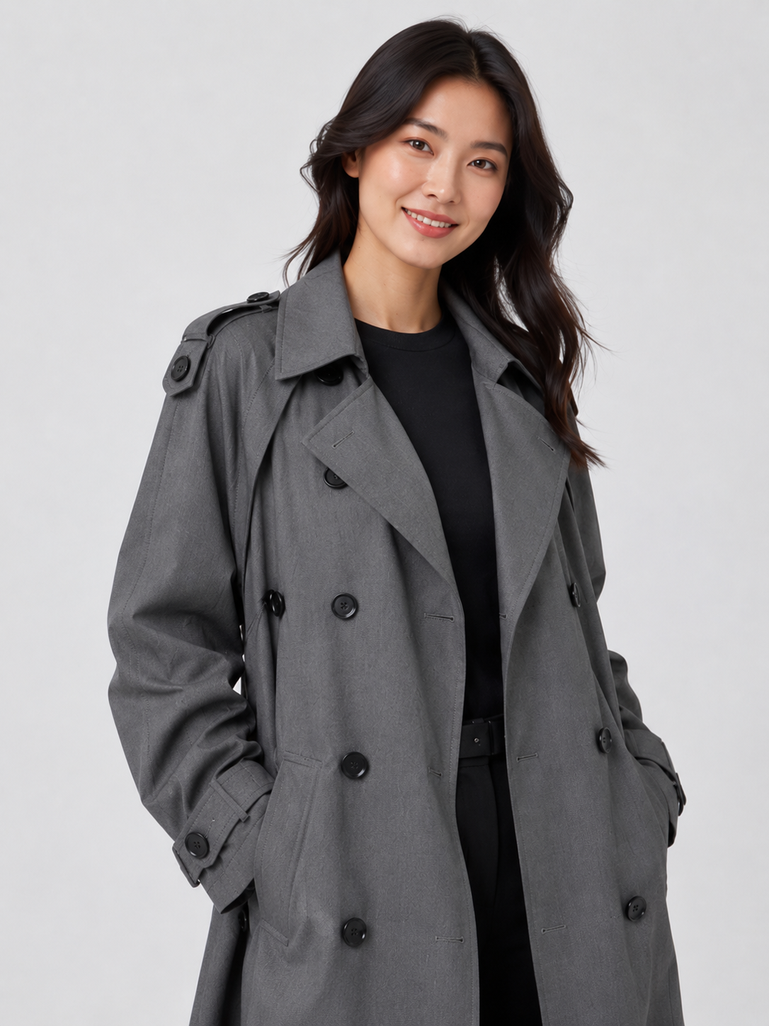 Trench Long Gris Femme