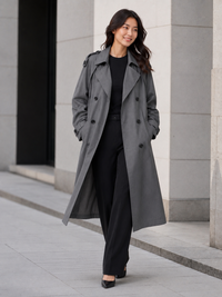 Trench Long Gris Femme