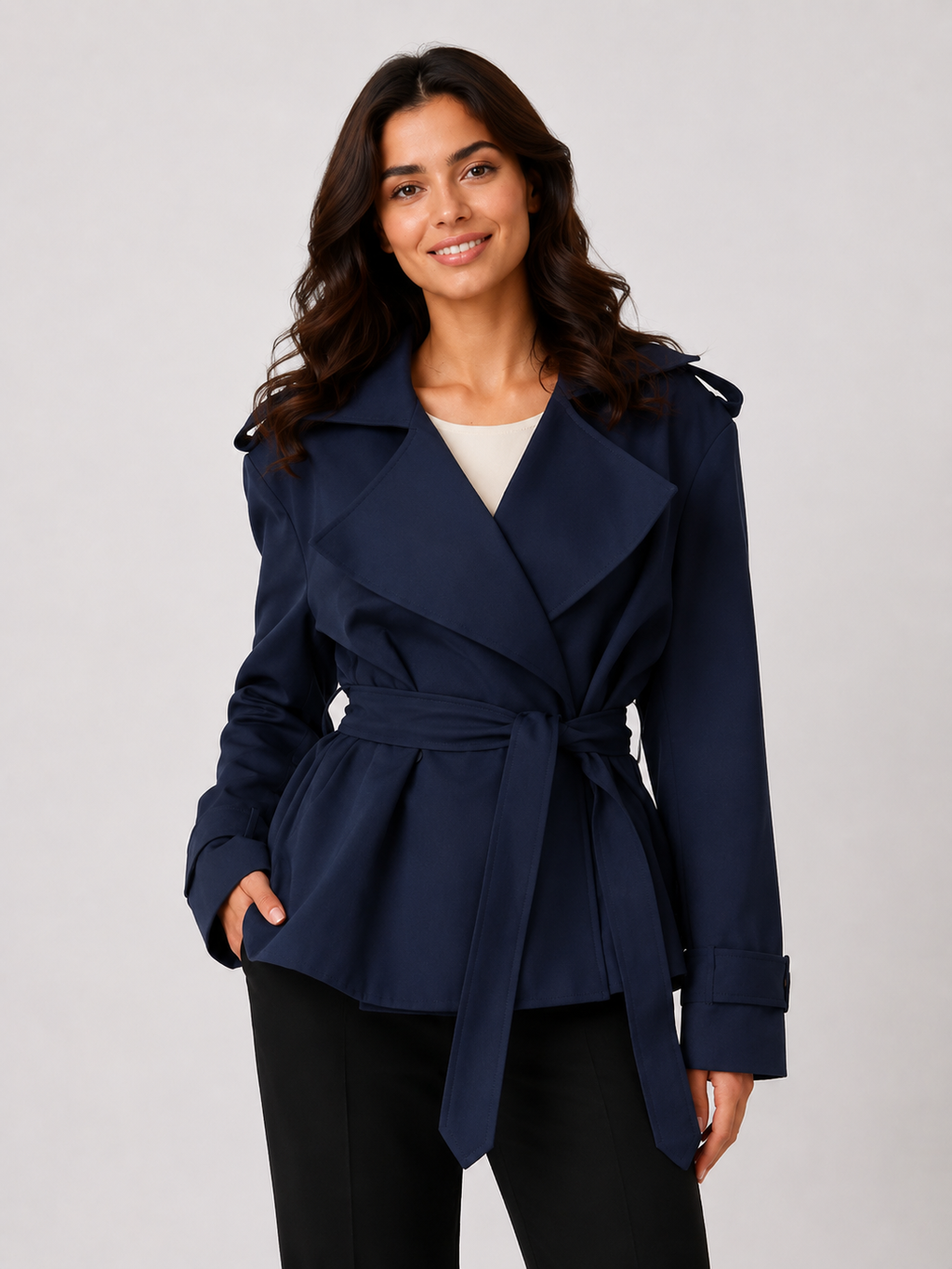 Trench Court Femme Bleu Marine