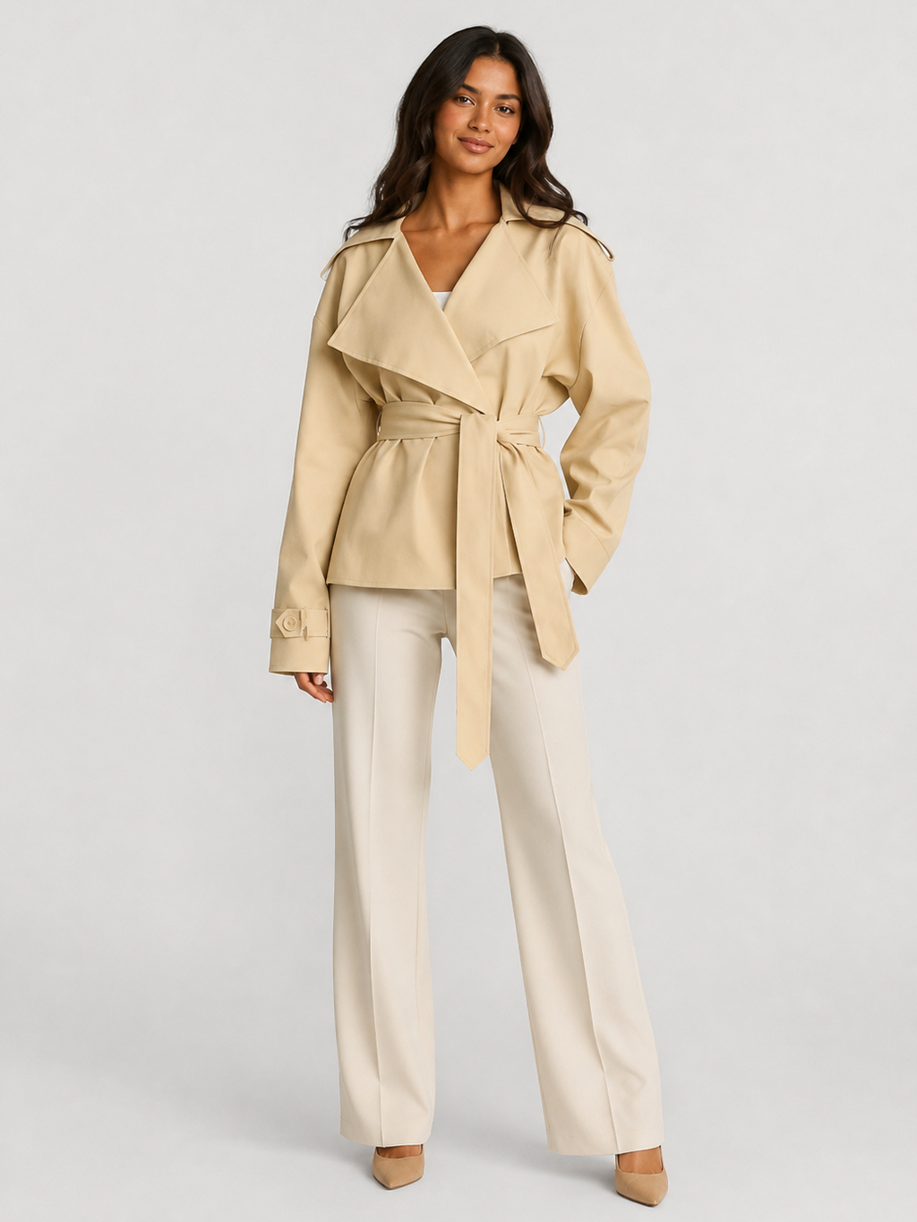 Trench Court Femme Beige