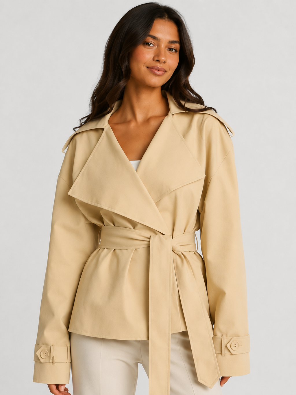 Trench Court Femme Beige