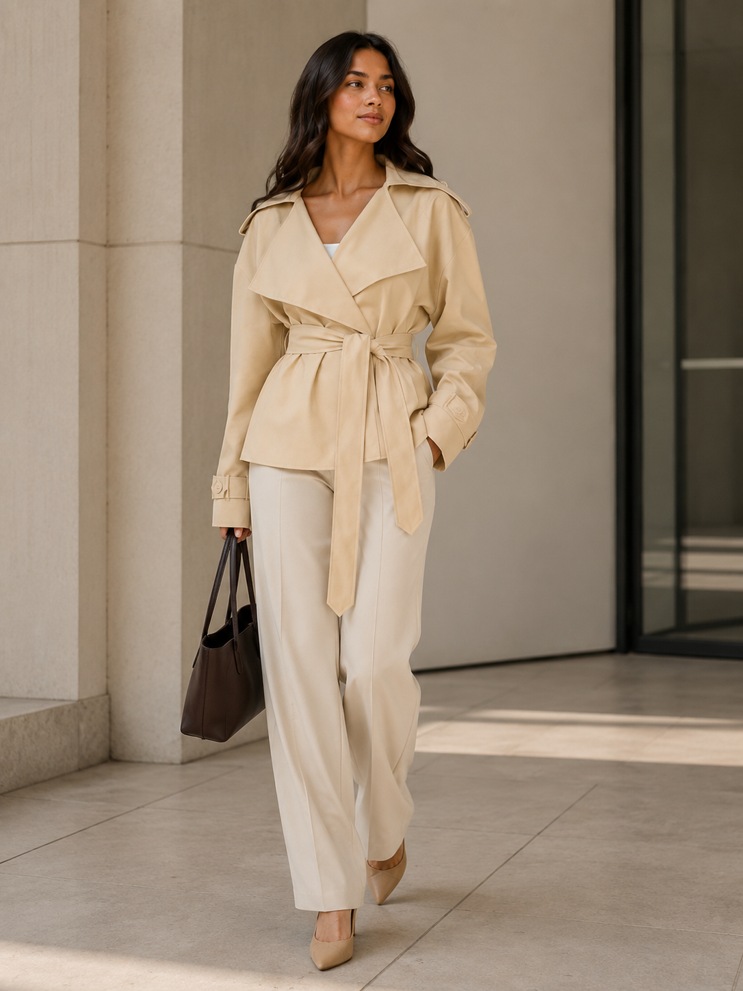 Trench Court Femme Beige