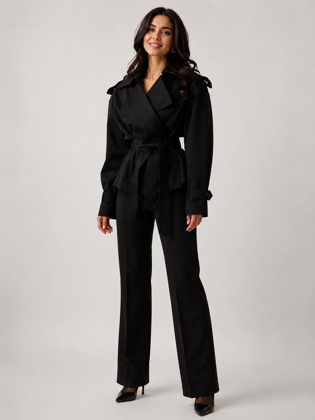 Trench Court Femme Noir