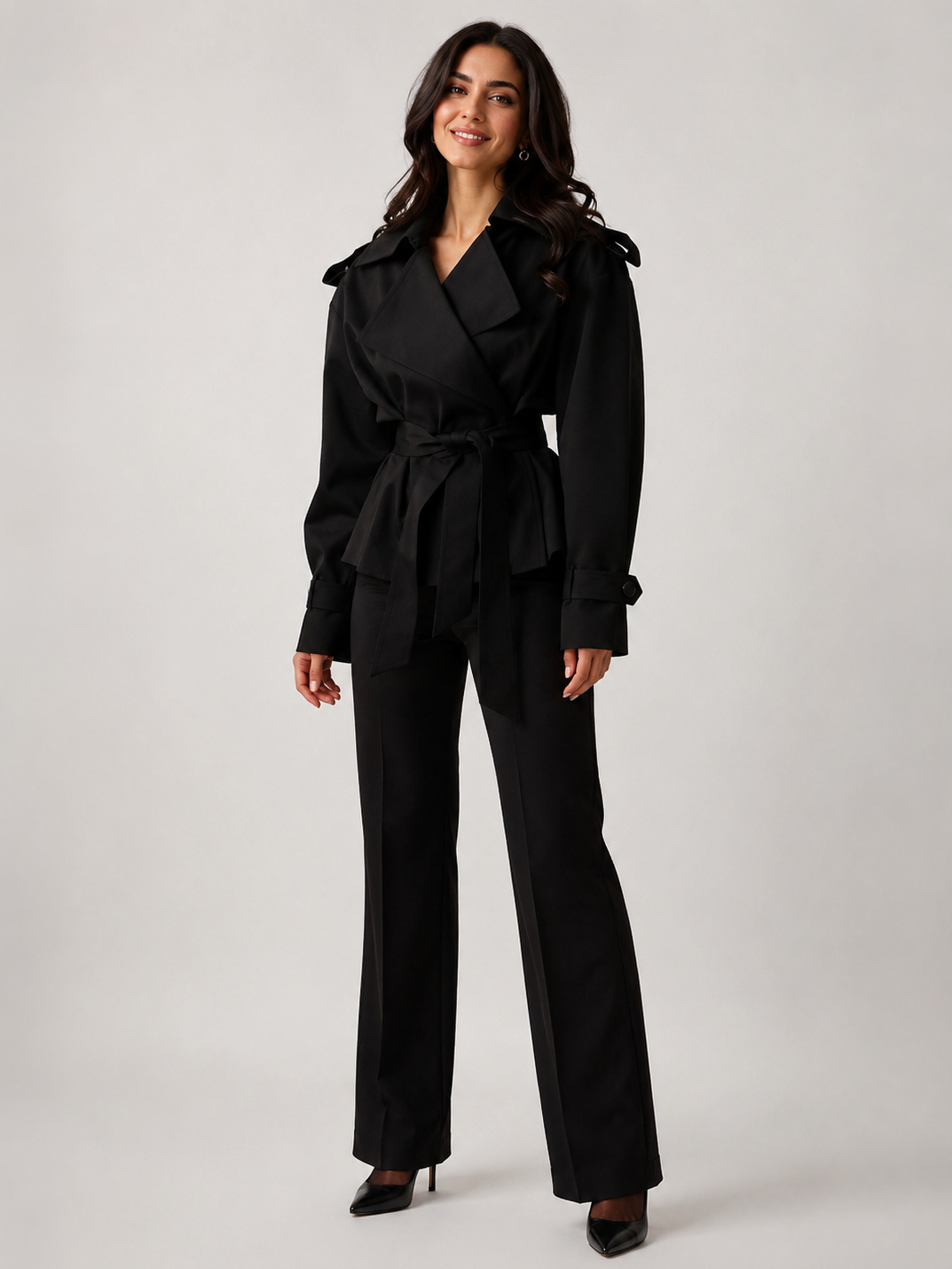Trench Court Femme Noir