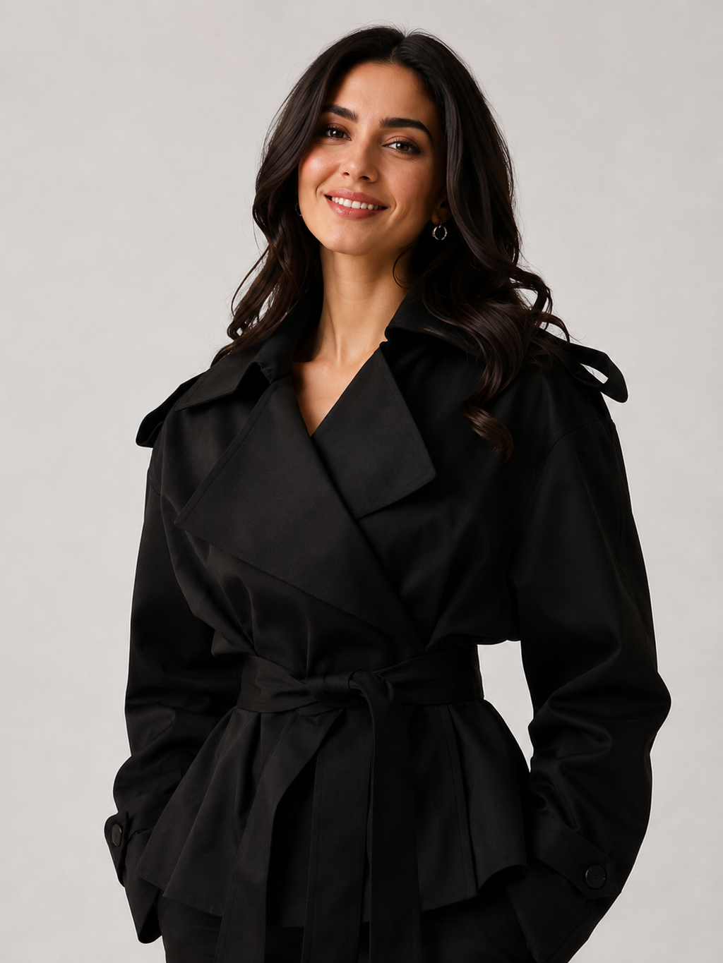Trench Court Femme Noir