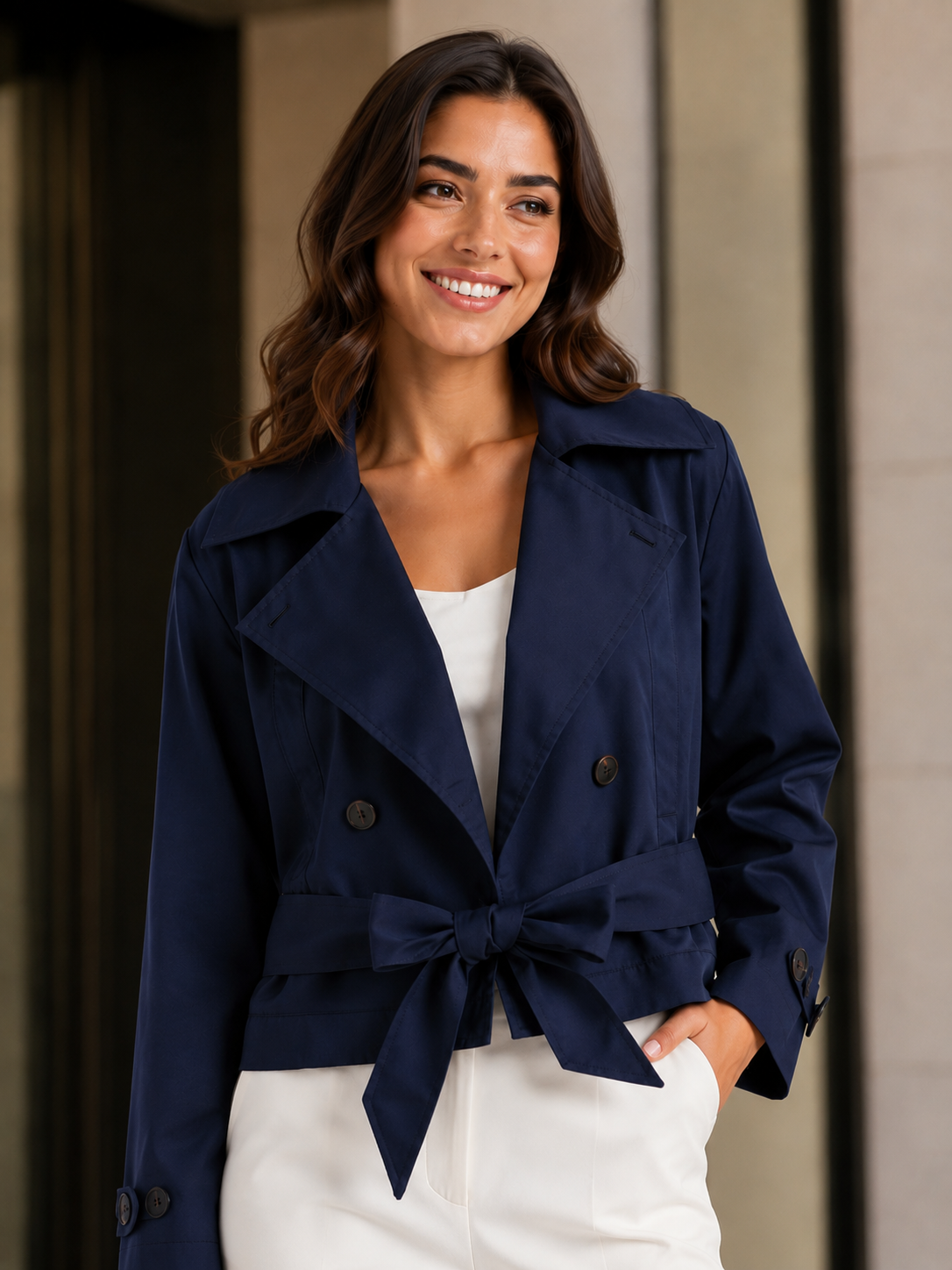 Trench Bleu Marine Femme Court