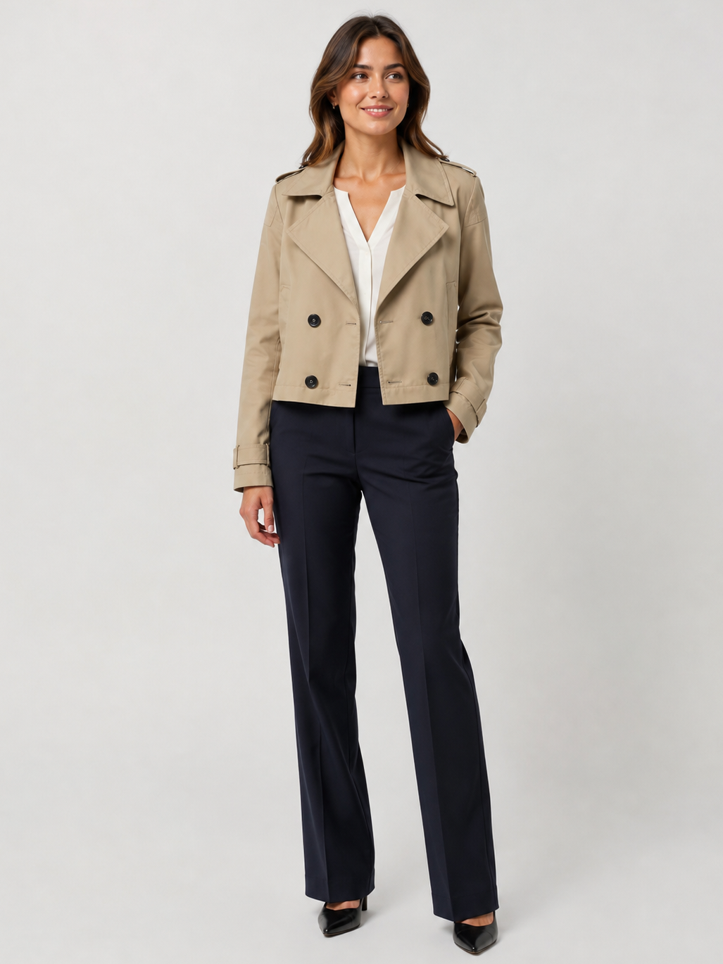 Trench Court Femme Beige Clair