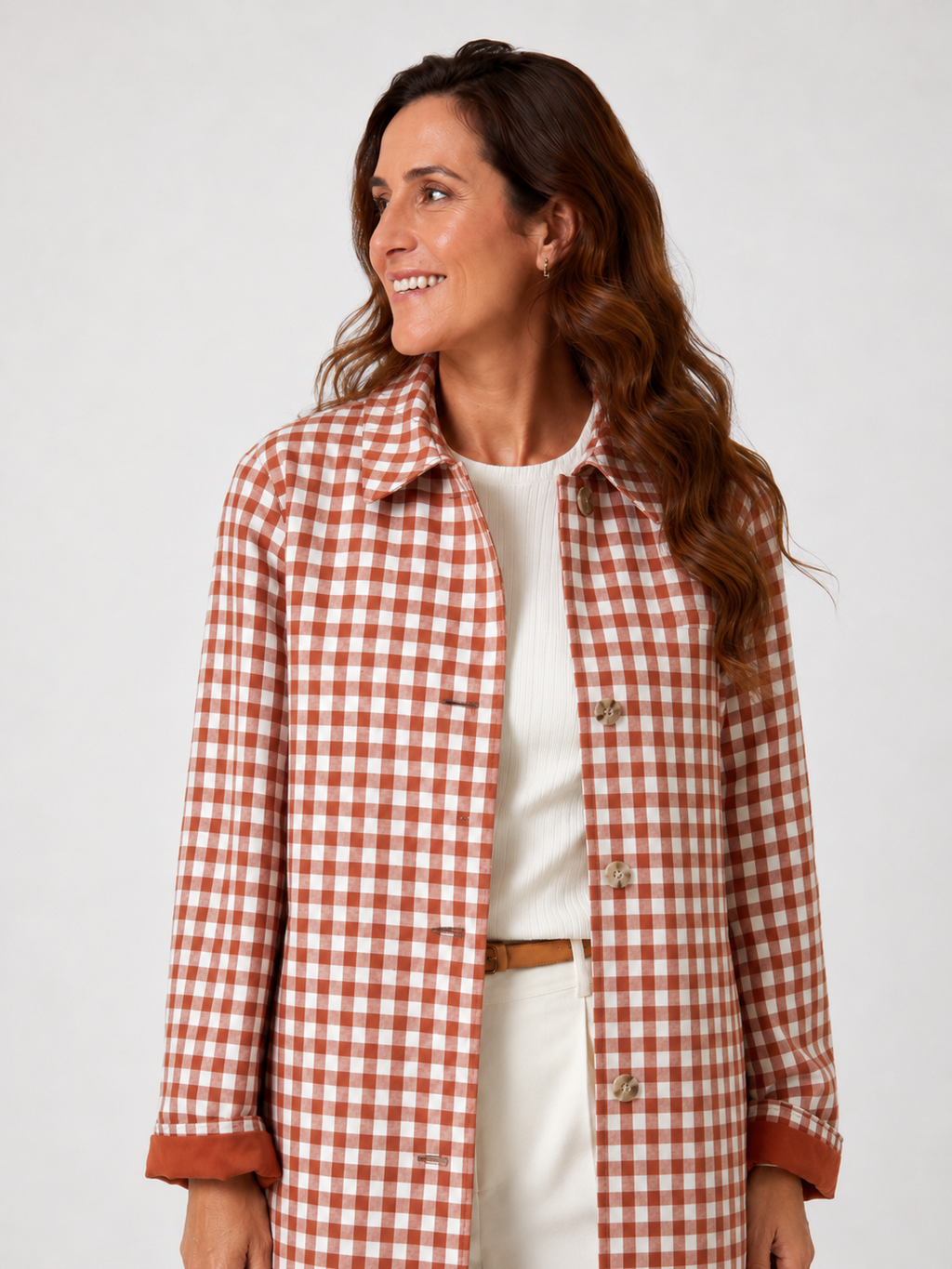 Trench Long Femme Rouge à Carreaux
