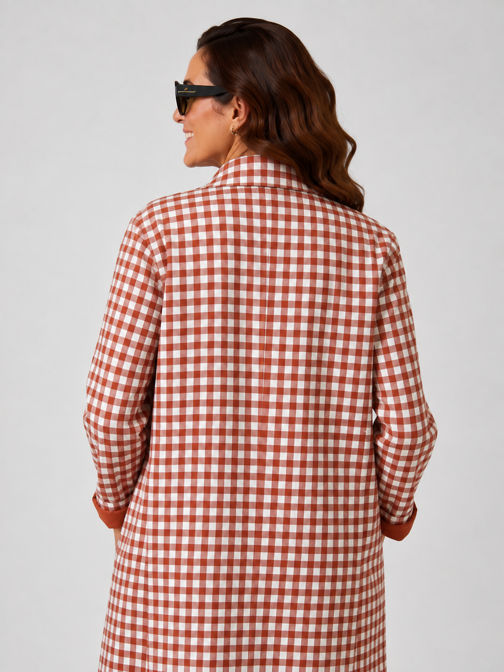 Trench Long Femme Rouge à Carreaux