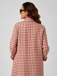 Trench Long Femme Rouge à Carreaux