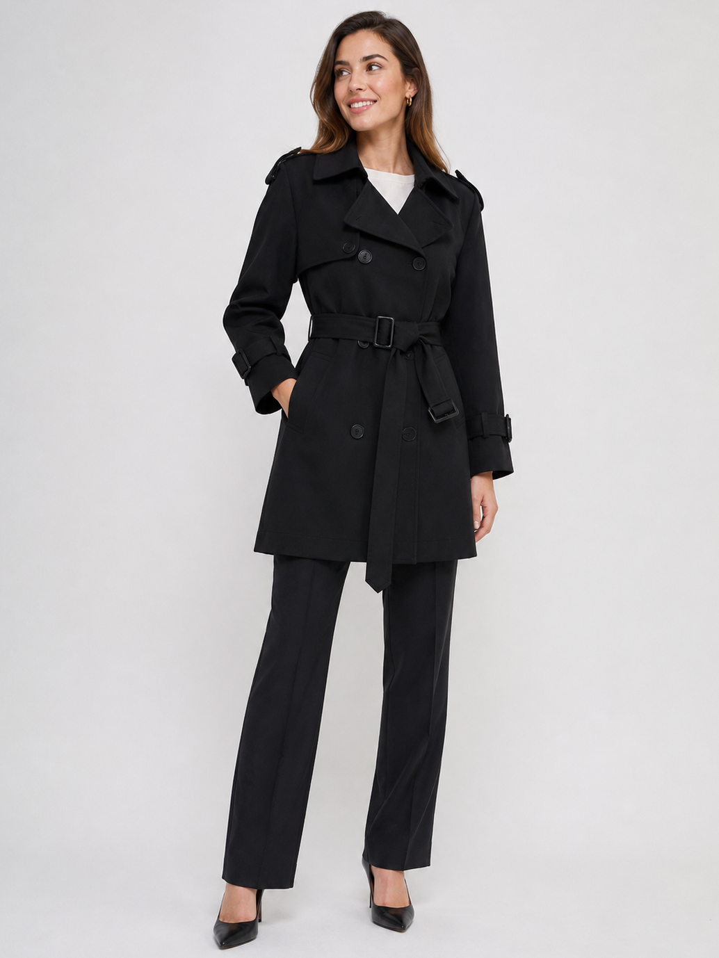 Trench Femme Noir Mi-Long