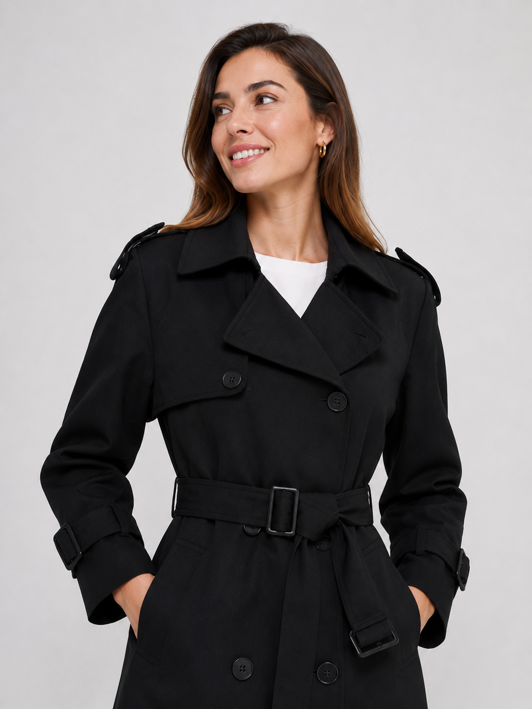 Trench Femme Noir Mi-Long
