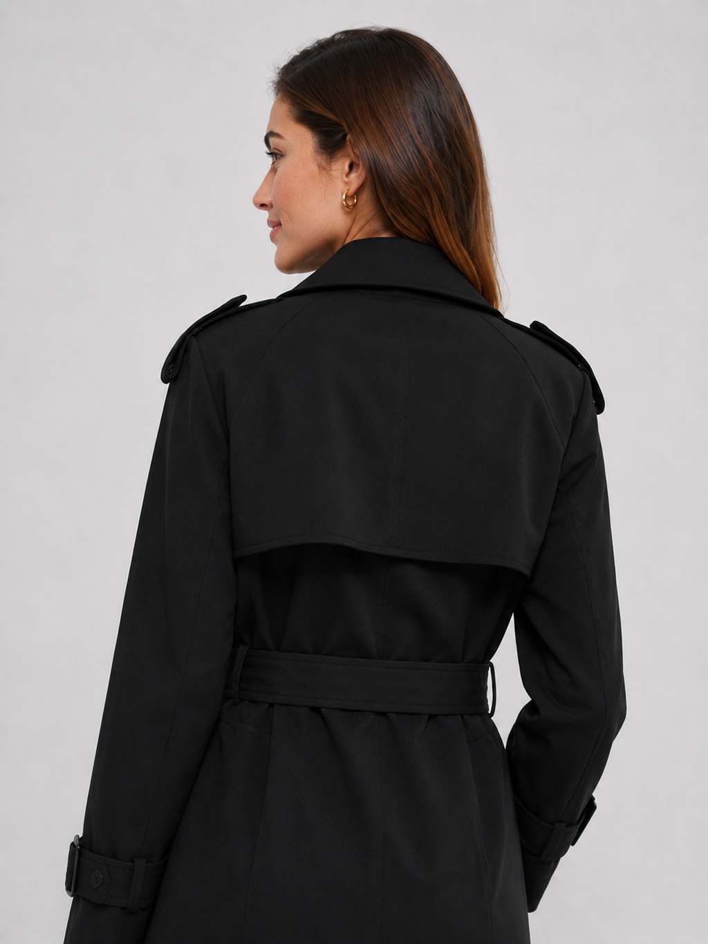 Trench Femme Noir Mi-Long