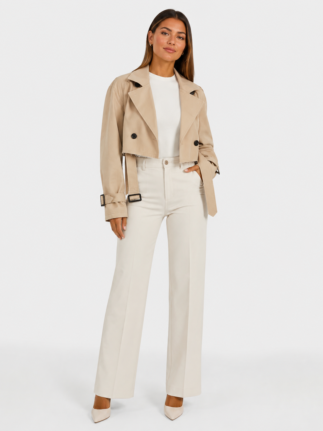 Trench Court Femme Beige Avec Ceinture