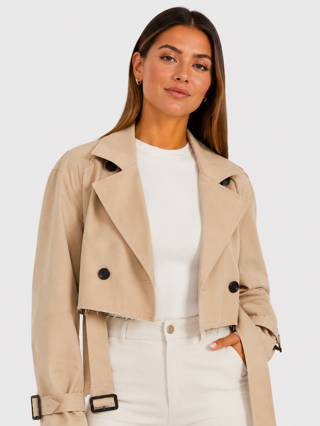 Trench Court Femme Beige Avec Ceinture